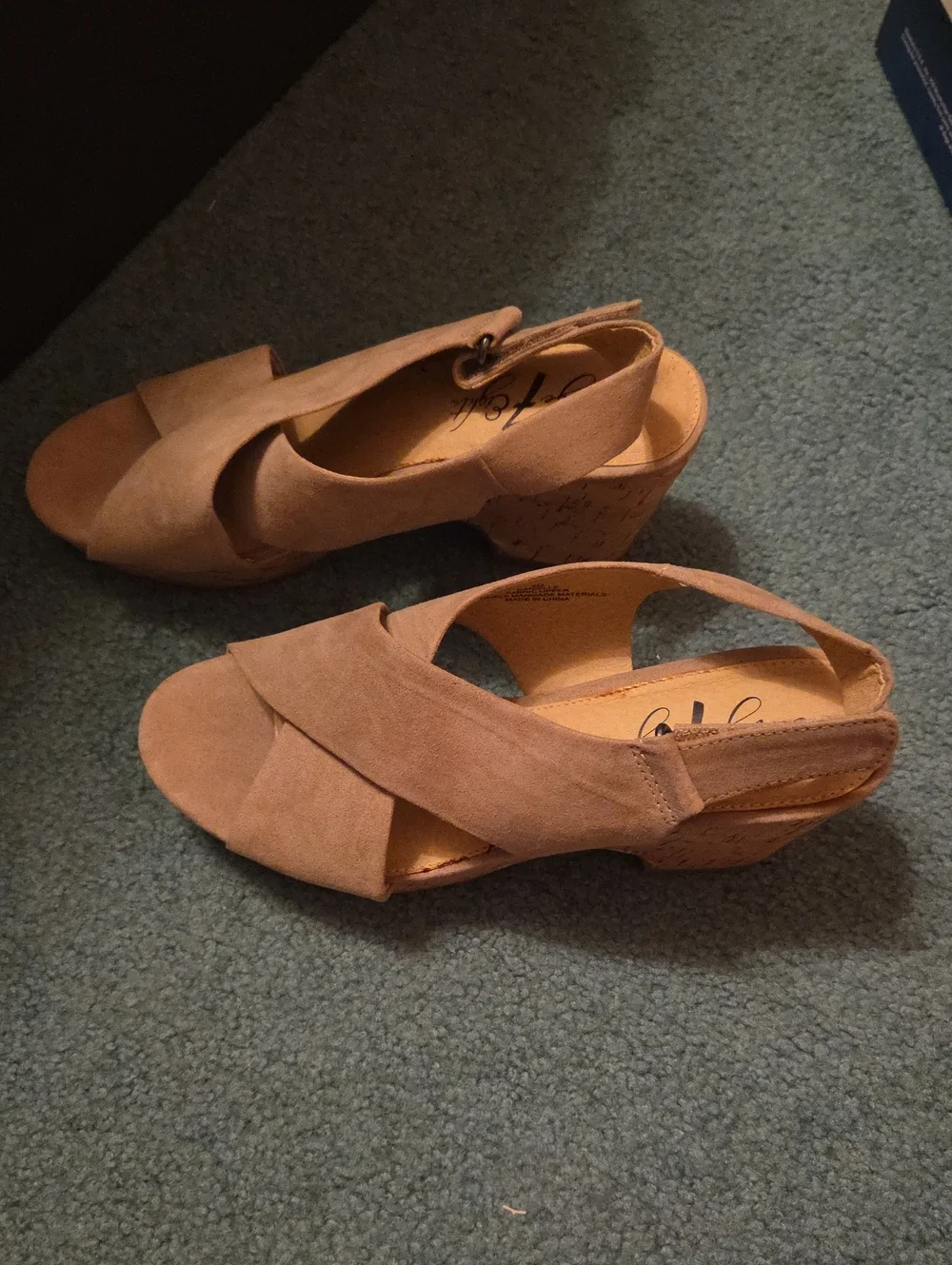 Suede Crisscross Cork Wedge Sandals - Tan